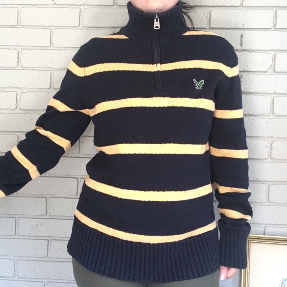 Medium AMERICAN EAGLE Striped Turtleneck Sweater, Preppy, Collegiate, Fall